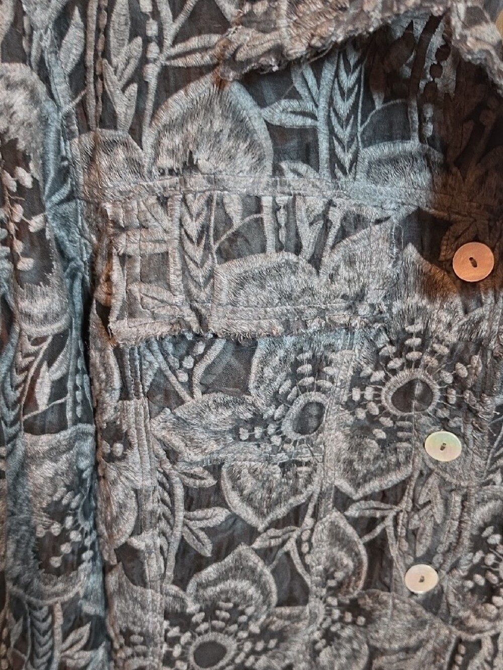 145p Jaded Gypsy Garden Bliss Jacket Floral-Print Gray Button-Up Lace Jacket - Picture 5 of 10